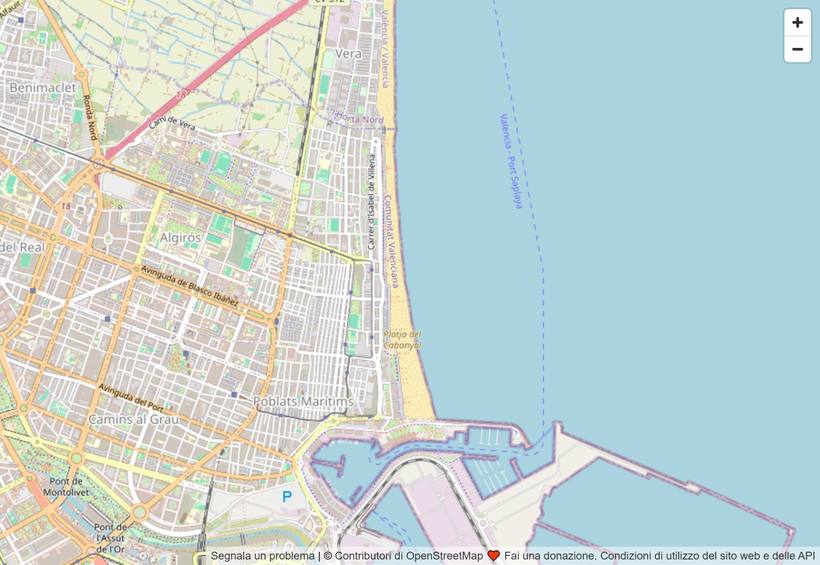 Mapa de la zona de playa de Valencia